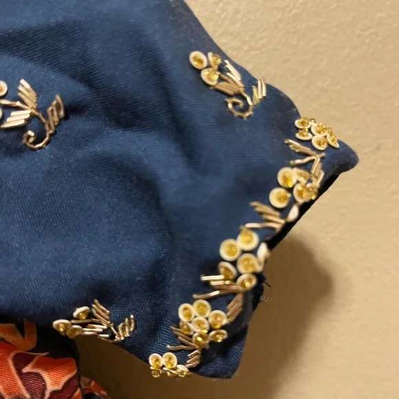 RARE Little Brats Sapphire Maheshwari Silk Ikat  Embroidered Gown - Size 1-2 - Picture 7 of 9